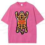 Unisex Tiger Printed Washed Tee