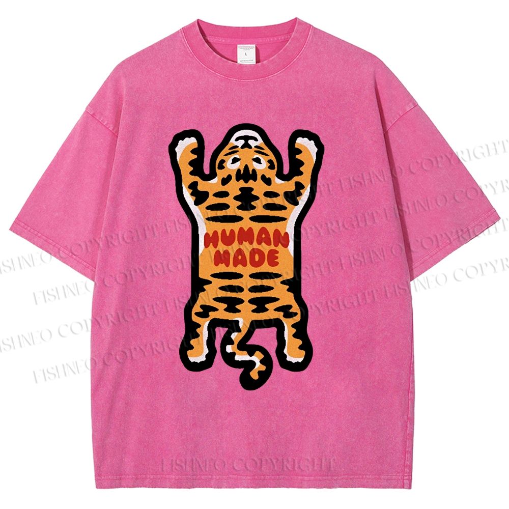 Unisex Tiger Printed Washed Tee