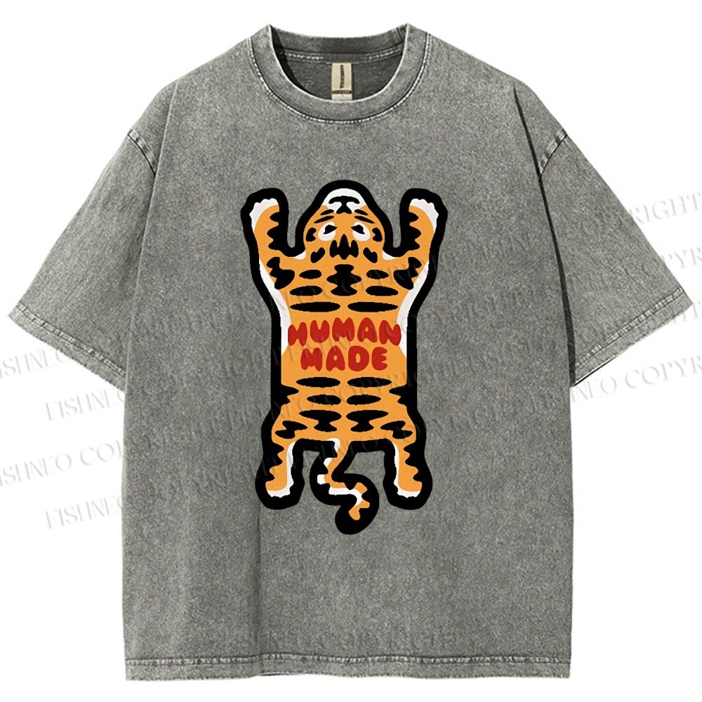 Unisex Tiger Printed Washed Tee
