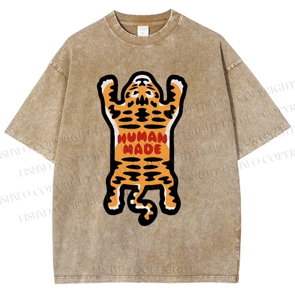 Unisex Tiger Printed Washed Tee