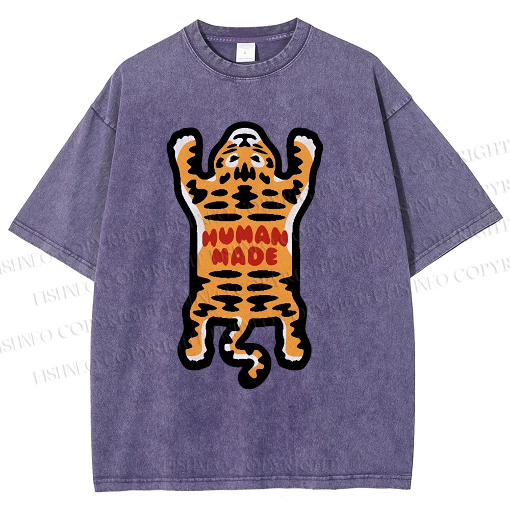 Unisex Tiger Printed Washed Tee