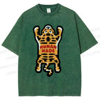 Unisex Tiger Printed Washed Tee