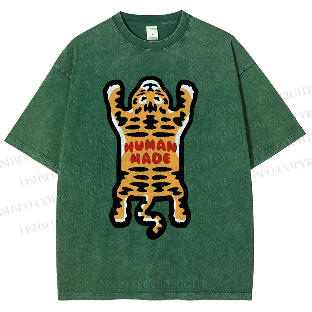 Unisex Tiger Printed Washed Tee