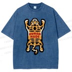 Unisex Tiger Printed Washed Tee