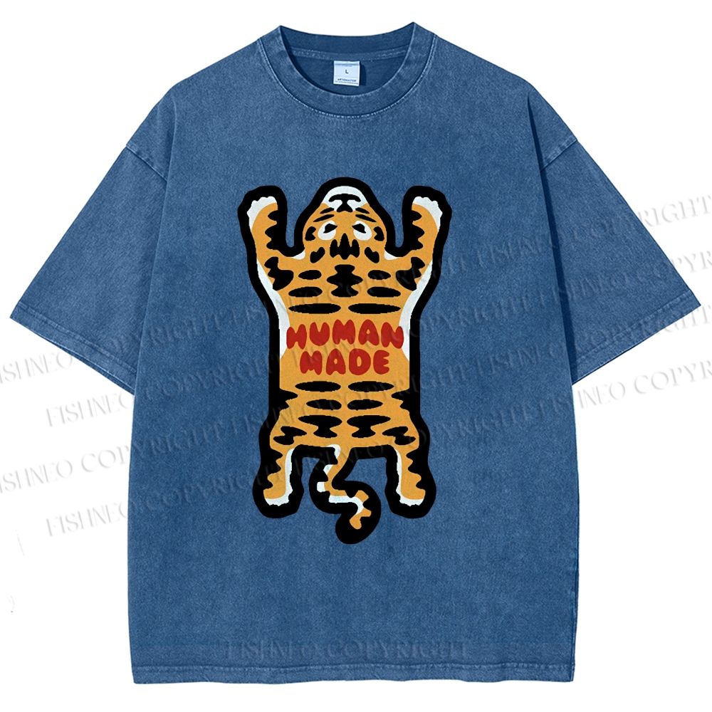 Unisex Tiger Printed Washed Tee
