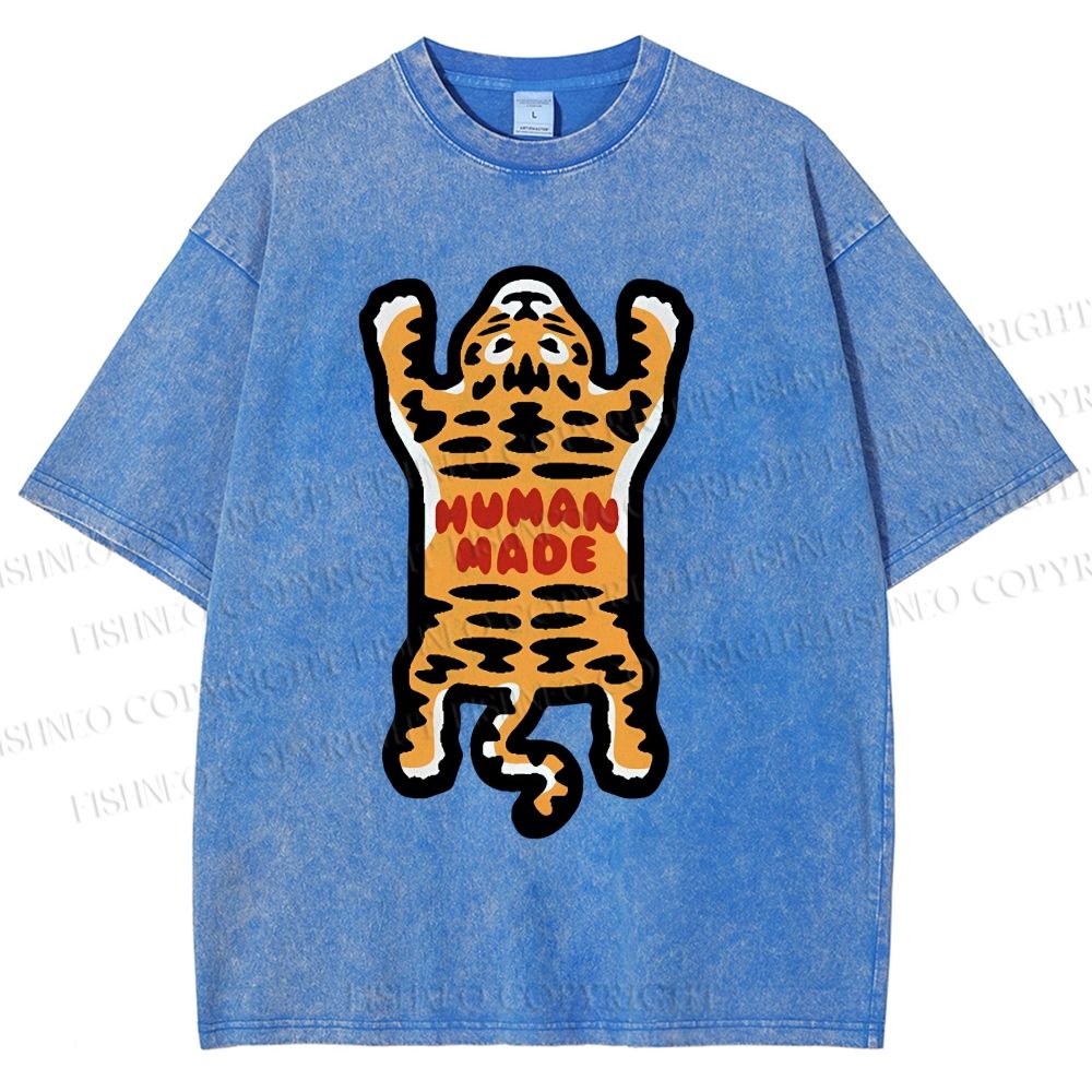 Unisex Tiger Printed Washed Tee