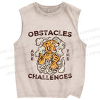 Unisex Vintage Tiger Printed Washed Tank Top