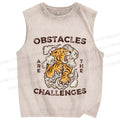 Unisex Vintage Tiger Printed Washed Tank Top