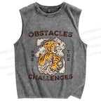 Unisex Vintage Tiger Printed Washed Tank Top