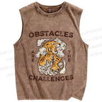 Unisex Vintage Tiger Printed Washed Tank Top