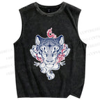 Unisex Furry Tiger Printed Washed Tank Top