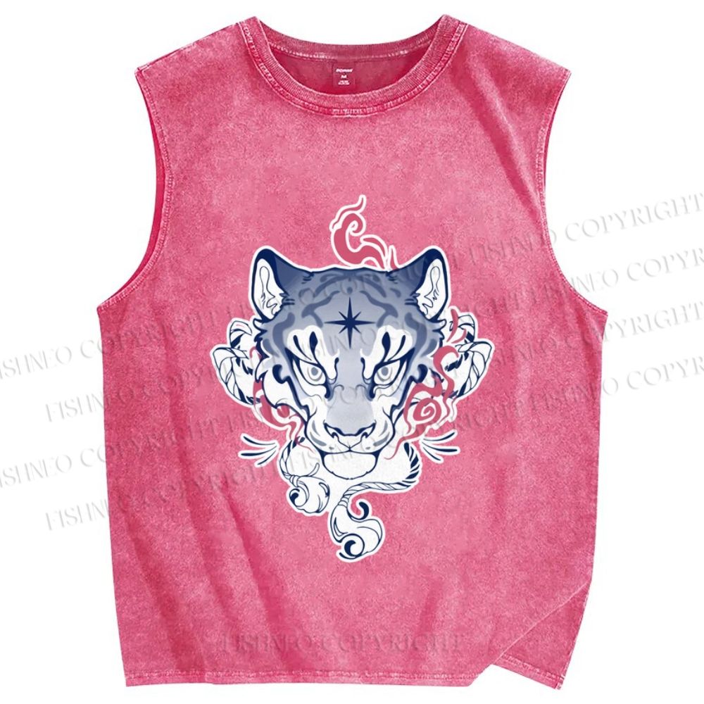 Unisex Furry Tiger Printed Washed Tank Top