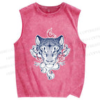 Unisex Furry Tiger Printed Washed Tank Top