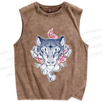 Unisex Furry Tiger Printed Washed Tank Top