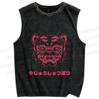 Unisex Vintage Oldschool Tiger Printed Washed Tank Top