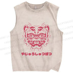Unisex Vintage Oldschool Tiger Printed Washed Tank Top