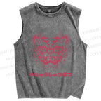 Unisex Vintage Oldschool Tiger Printed Washed Tank Top