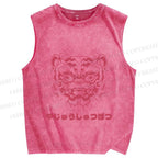 Unisex Vintage Oldschool Tiger Printed Washed Tank Top