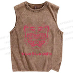 Unisex Vintage Oldschool Tiger Printed Washed Tank Top
