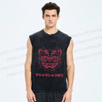 Unisex Vintage Oldschool Tiger Printed Washed Tank Top