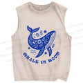 Unisex Whale In Room Printed Washed Tank Top