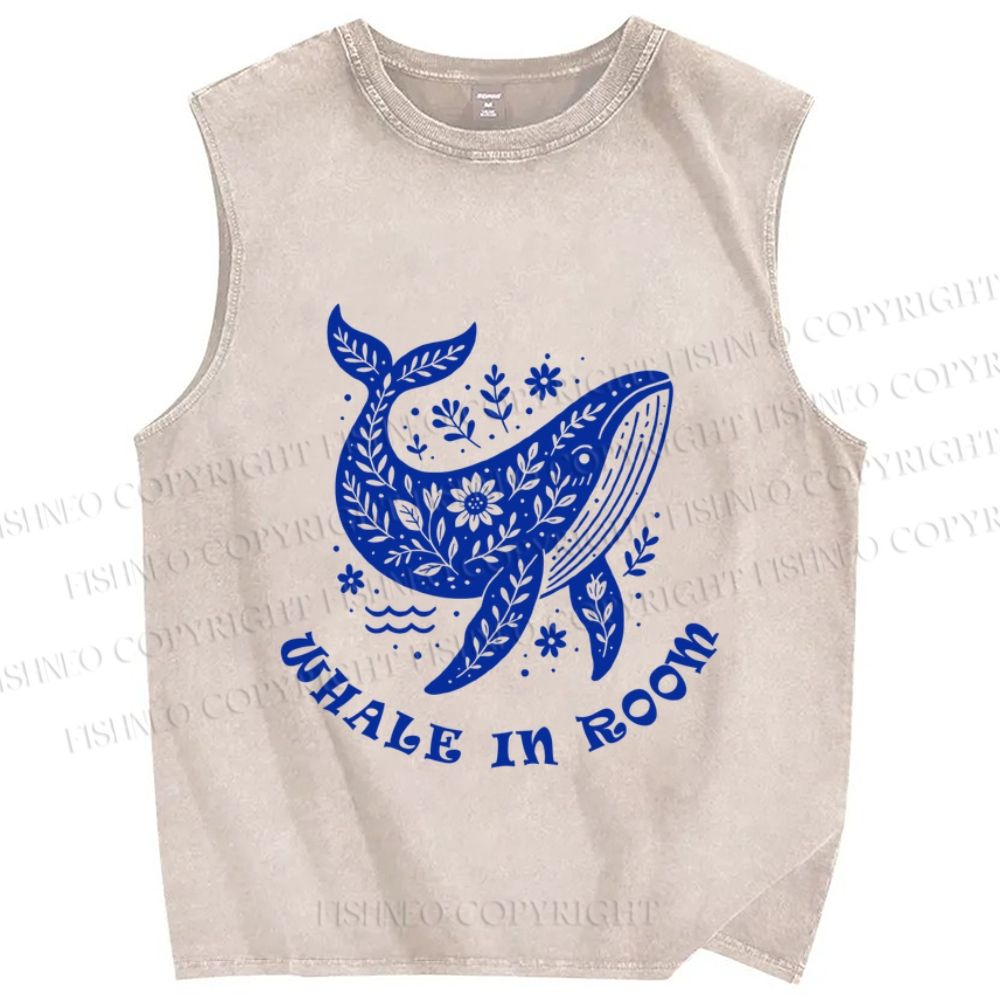 Unisex Whale In Room Printed Washed Tank Top