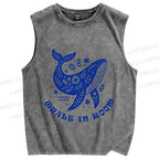 Unisex Whale In Room Printed Washed Tank Top