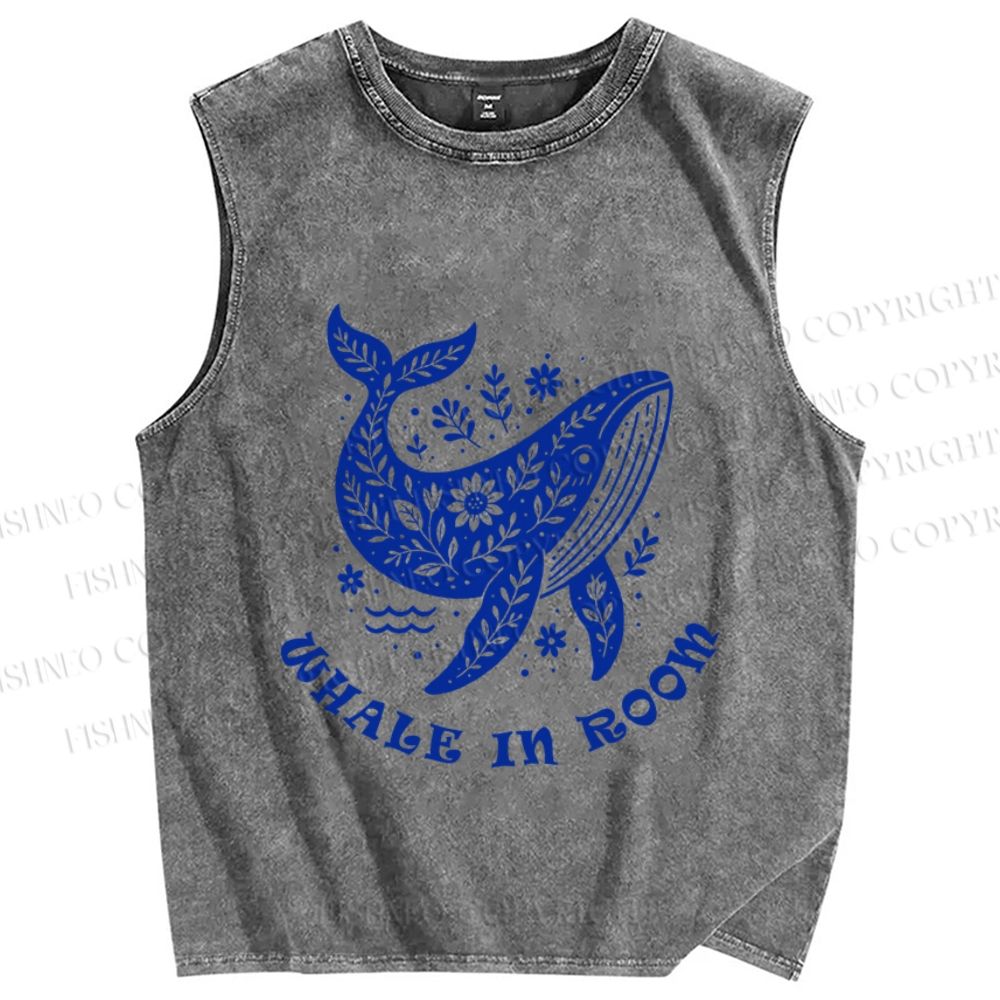 Unisex Whale In Room Printed Washed Tank Top
