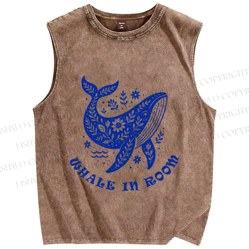 Unisex Whale In Room Printed Washed Tank Top