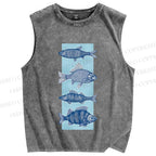 Unisex Fish Printed Washed Tank Top