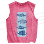 Unisex Fish Printed Washed Tank Top