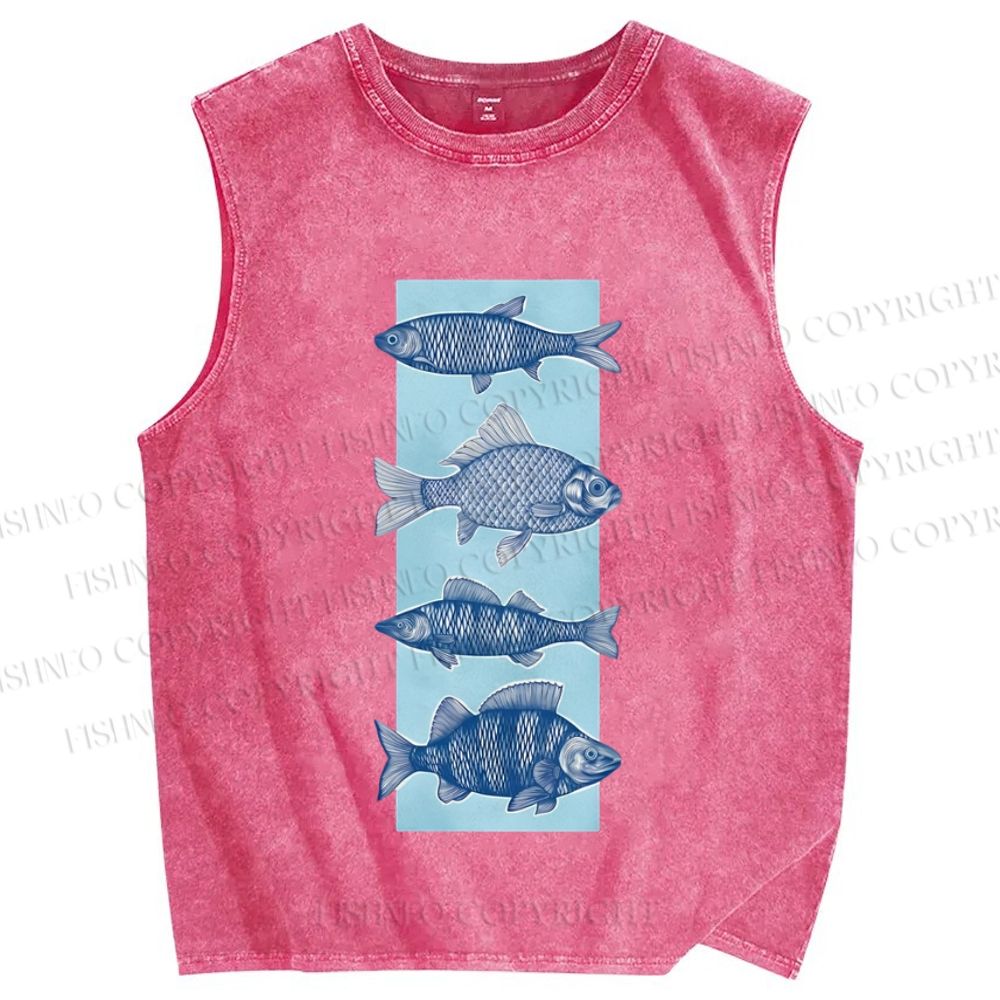 Unisex Fish Printed Washed Tank Top