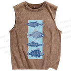 Unisex Fish Printed Washed Tank Top
