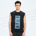 Unisex Fish Printed Washed Tank Top