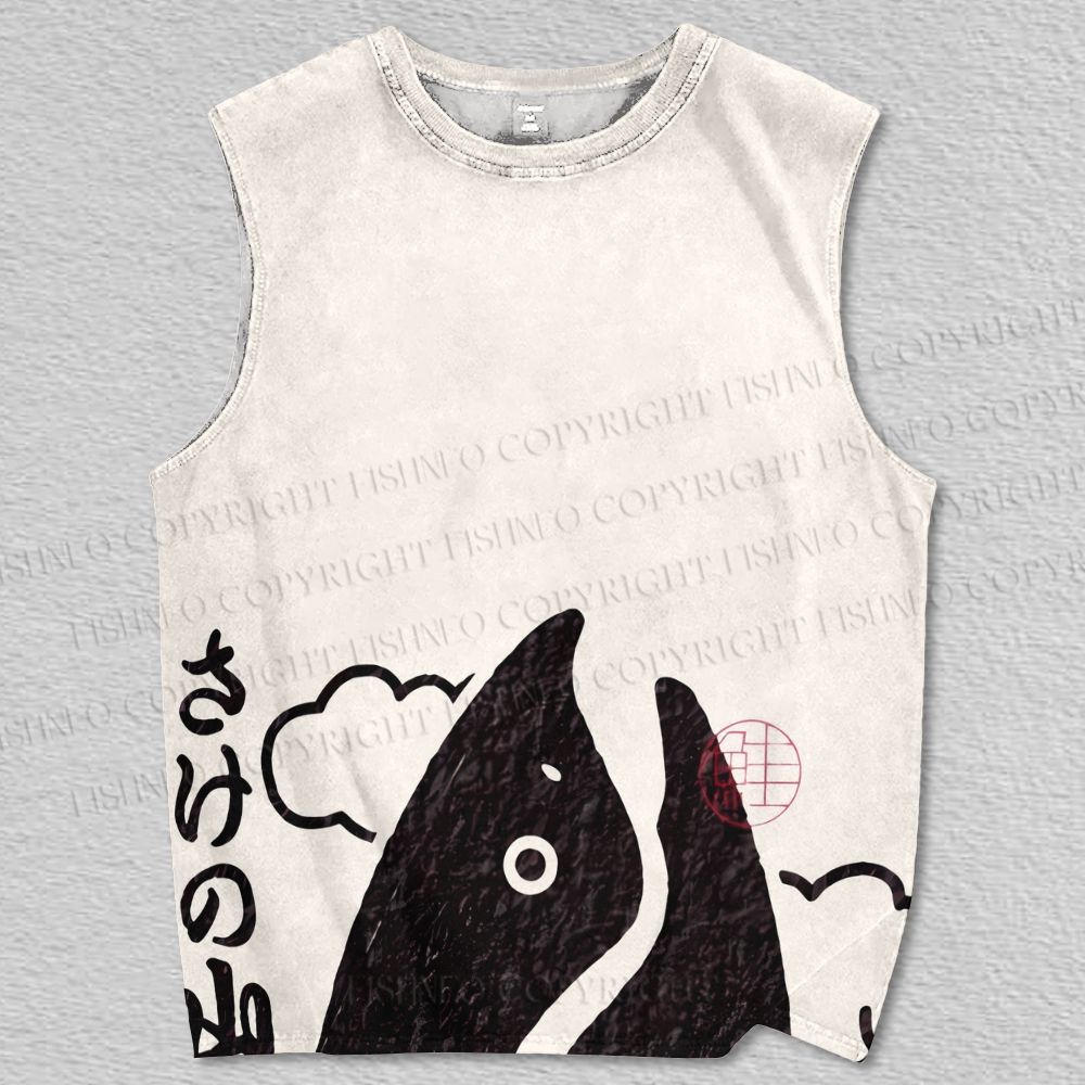 Unisex Vintage Japanese Fish Printed Tank Top