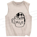 Unisex Cat Milk Printed Washed Tank Top