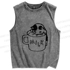 Unisex Cat Milk Printed Washed Tank Top