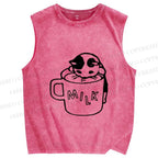 Unisex Cat Milk Printed Washed Tank Top