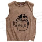 Unisex Cat Milk Printed Washed Tank Top