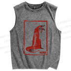 Unisex Vintage Fox Stamp Style Printed Washed Tank Top