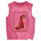 Unisex Vintage Fox Stamp Style Printed Washed Tank Top