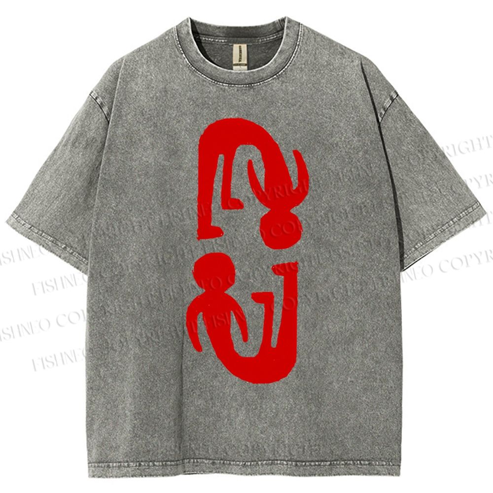 Unisex Artistic Human Body Printed Washed Tee