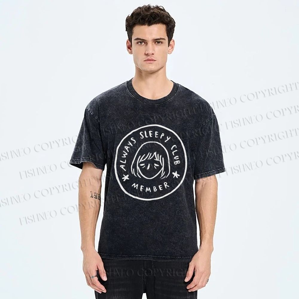 Unisex Always Sleep Club Printed Washed Tee
