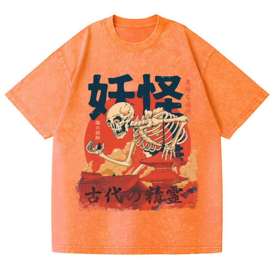 Unisex Yokai Rescuing Cats Vintage Wash Japanese Design T-Shirt