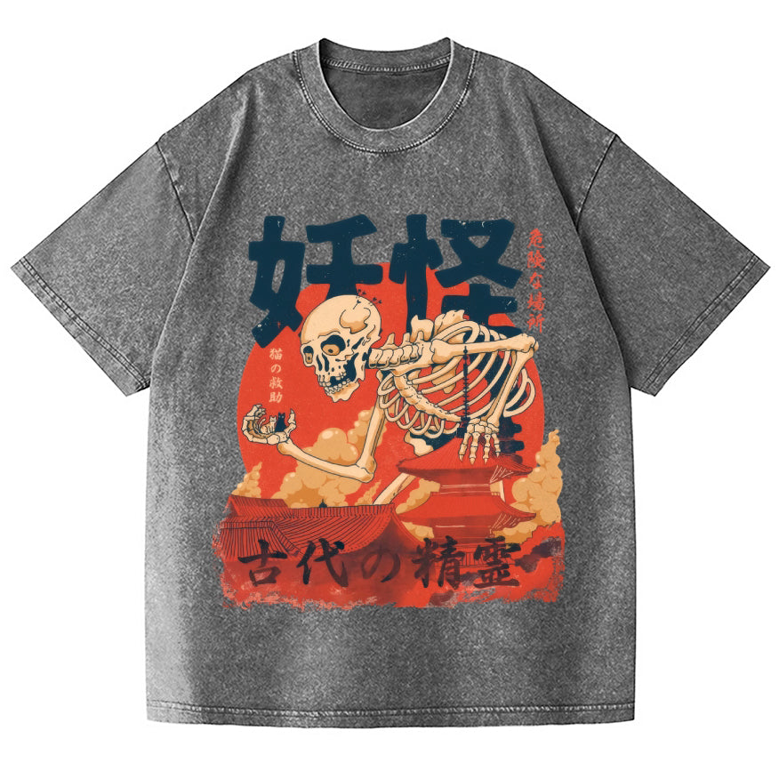 Unisex Yokai Rescuing Cats Vintage Wash Japanese Design T-Shirt