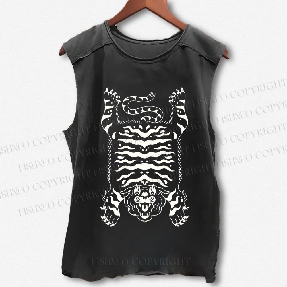 Unisex Vintage Tiger Printed Washed Tank Top