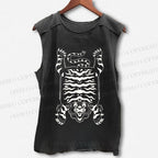 Unisex Vintage Tiger Printed Washed Tank Top