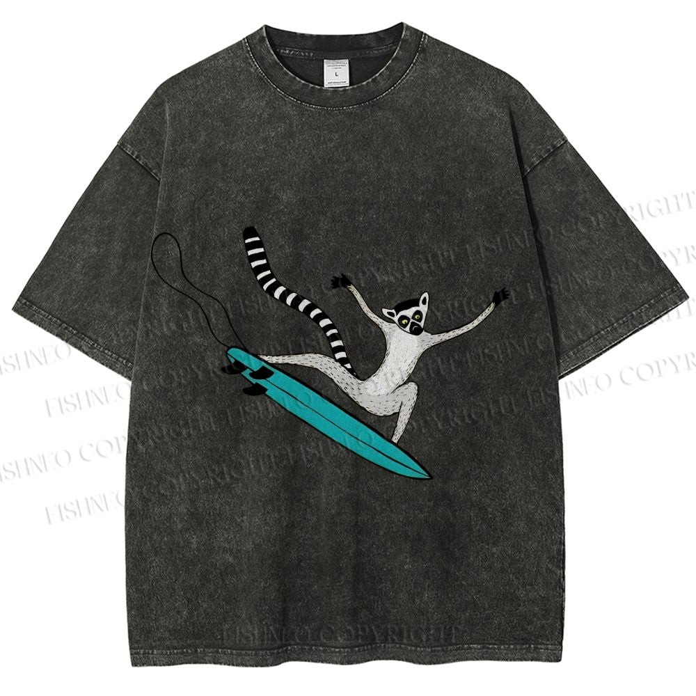 Unisex Lemur catta Skating Printed Washed Tee