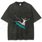 Unisex Lemur catta Skating Printed Washed Tee