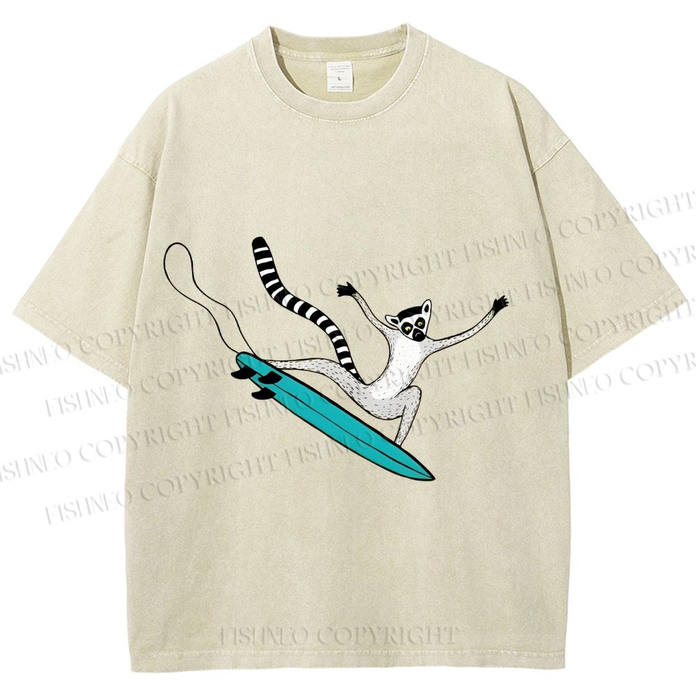 Unisex Lemur catta Skating Printed Washed Tee